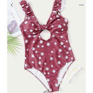 NWOT SHEIN Dusty Rose Floral One Piece Swimsuit Sz XL